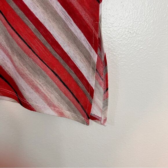Chicos Women's Orange Red Striped Short Sleeve Asymmetrical Top Size 3 (XL 16) - Picture 4 of 7
